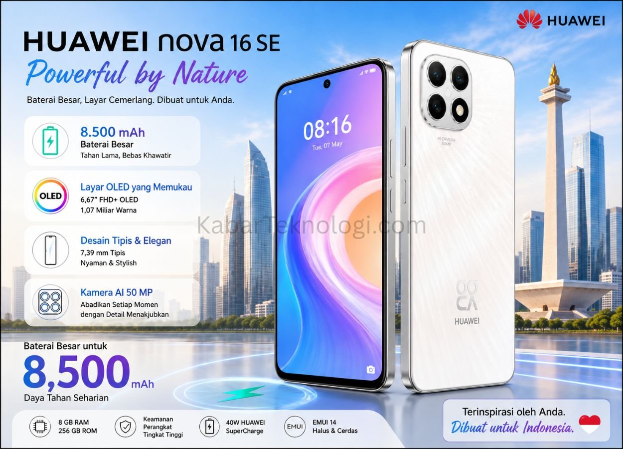 Huawei Nova 16 SE Resmi Meluncur, Usung OLED dan Baterai 8.500 mAh - KabarTeknologi.com