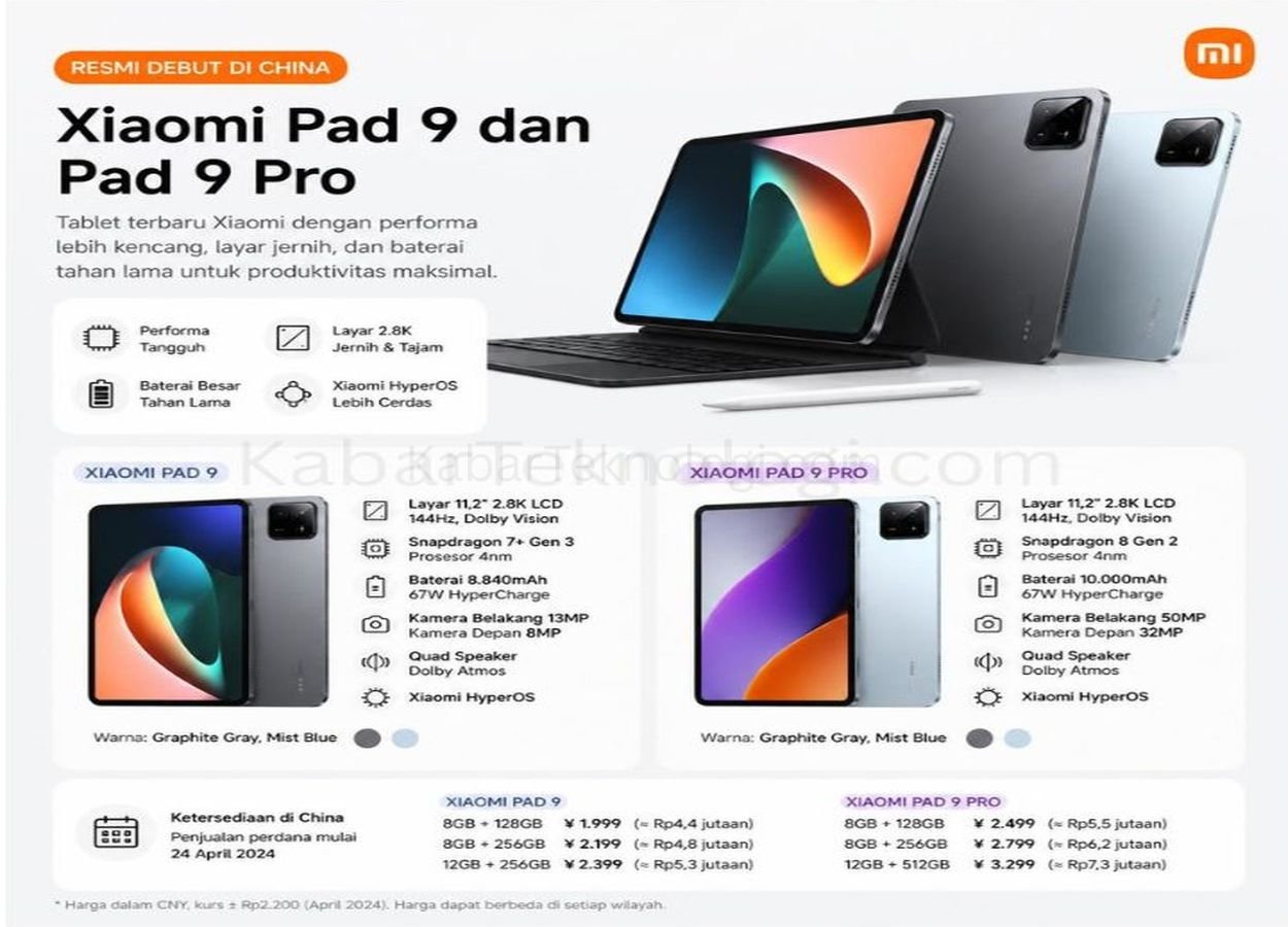 Xiaomi Pad 9 dan Pad 9 Pro Resmi Debut di China - KabarTeknologi.com